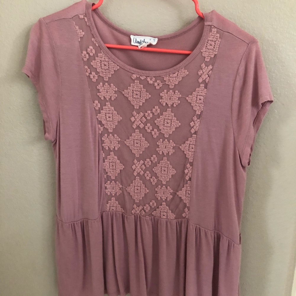 pink top with peplum bottom